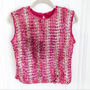 Vintage 70s 80s Pink Silver Sequin Sleeveless Top